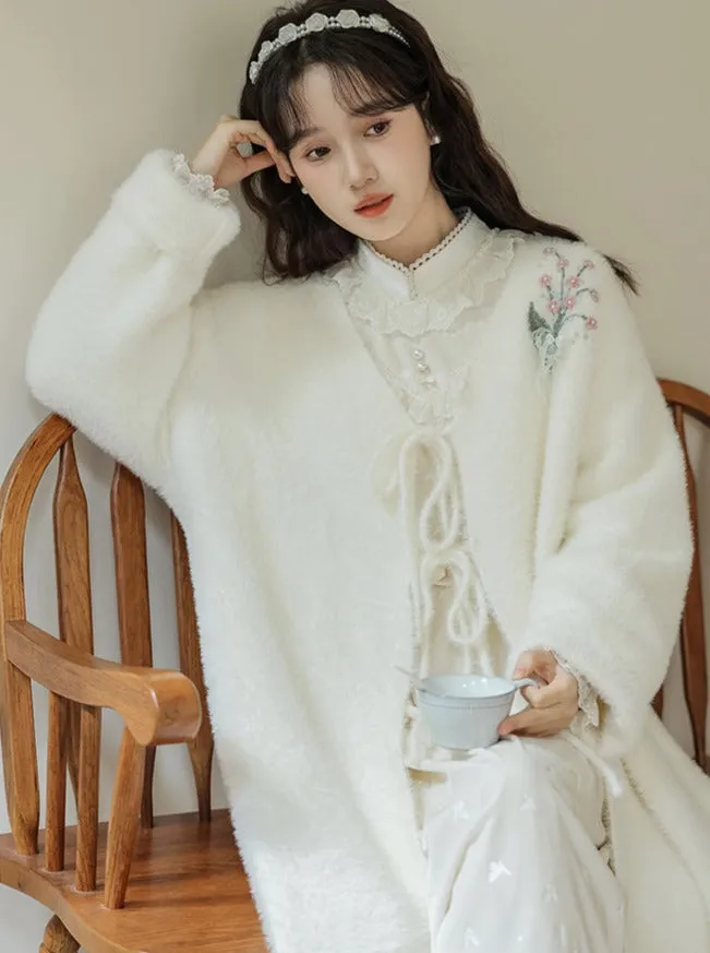 Ruffle Garden Dress Cardigan Flared Milk   Long