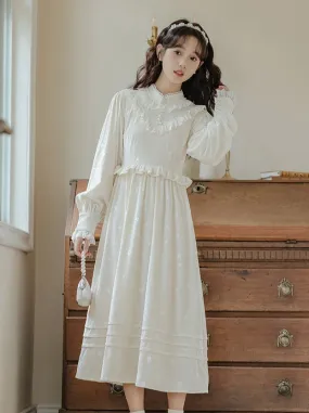 Ruffle Garden Dress Cardigan Flared Milk   Long