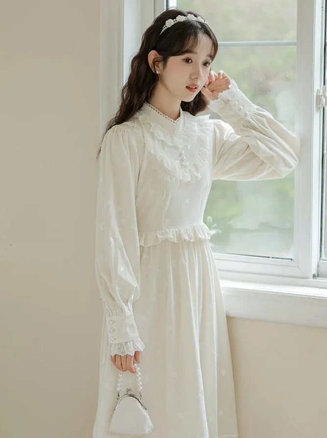 Ruffle Garden Dress Cardigan Flared Milk   Long