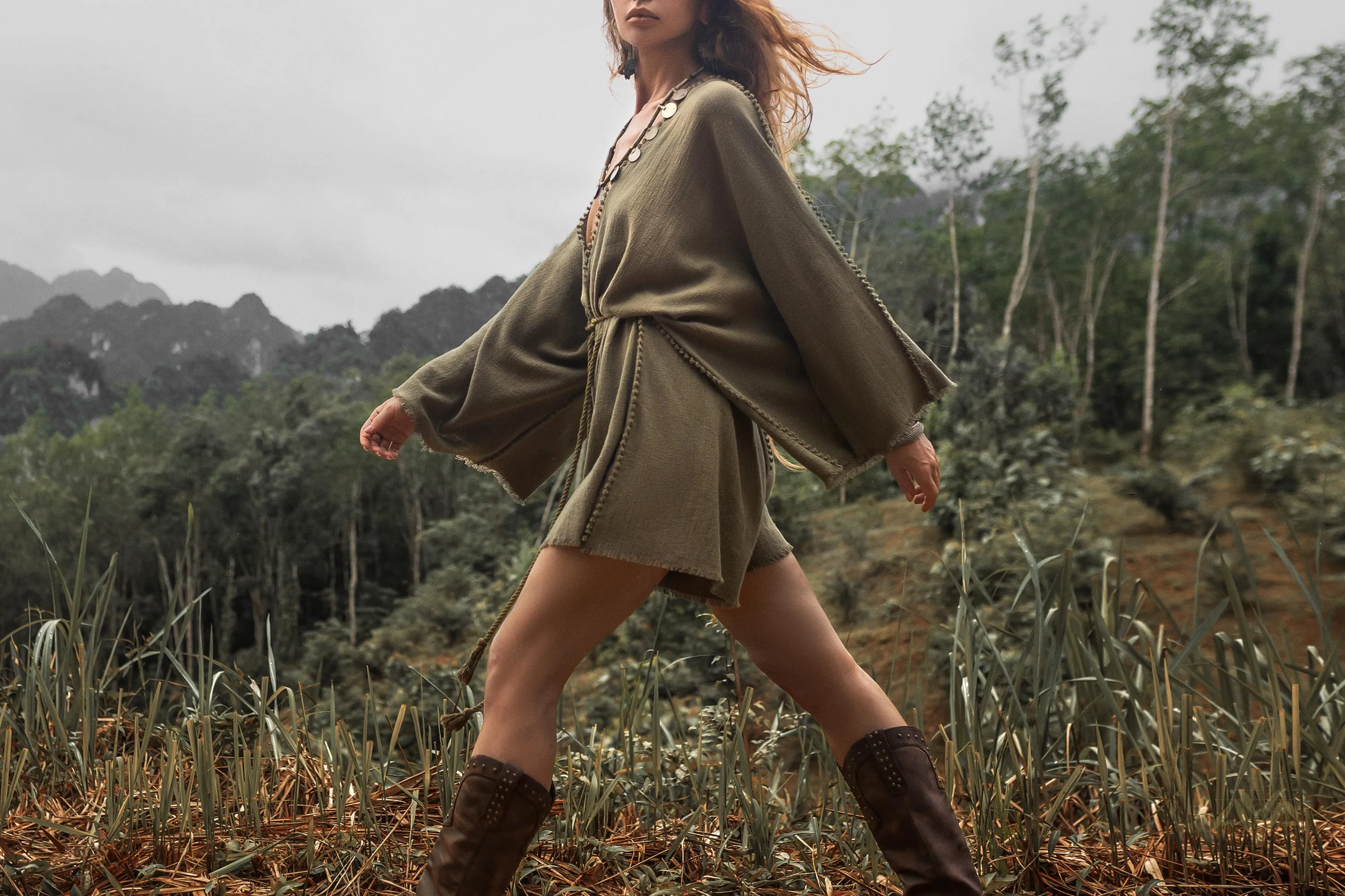 Sage Green Hand Knotted Jumpsuit • Mini Organic Jumpsuit • Romper Dress