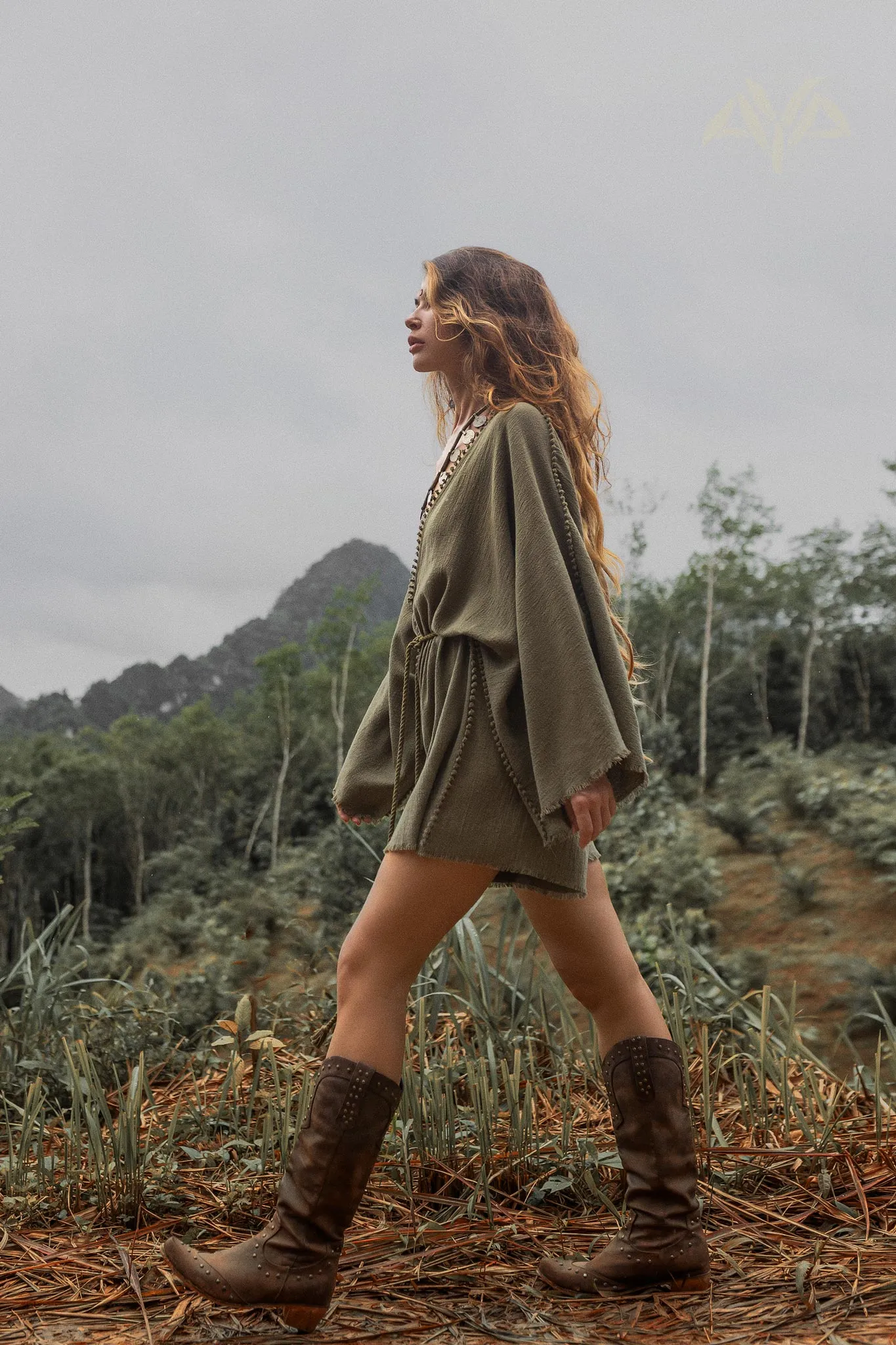 Sage Green Hand Knotted Jumpsuit • Mini Organic Jumpsuit • Romper Dress