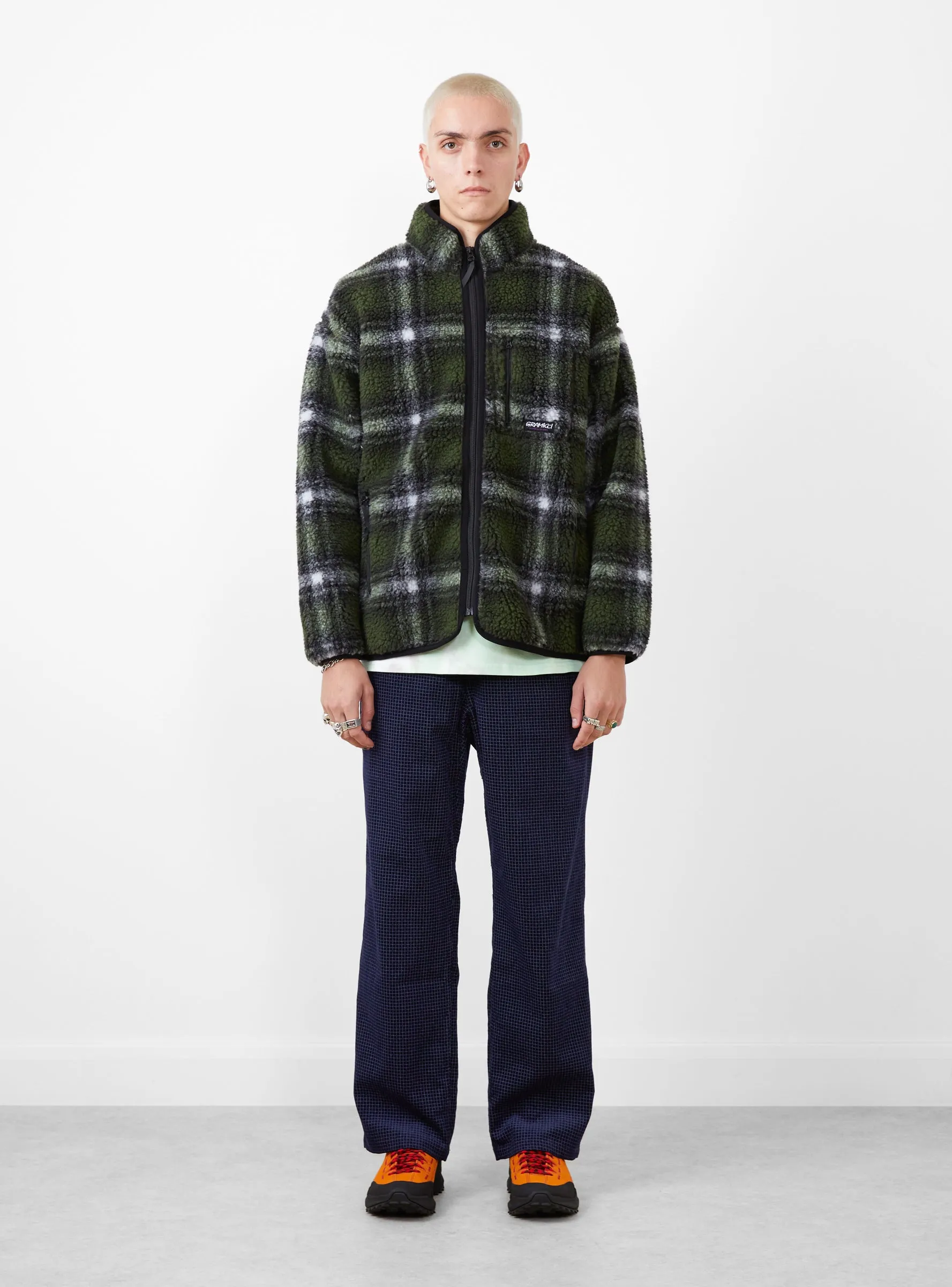 Shadow Plaid Sherpa Jacket Olive