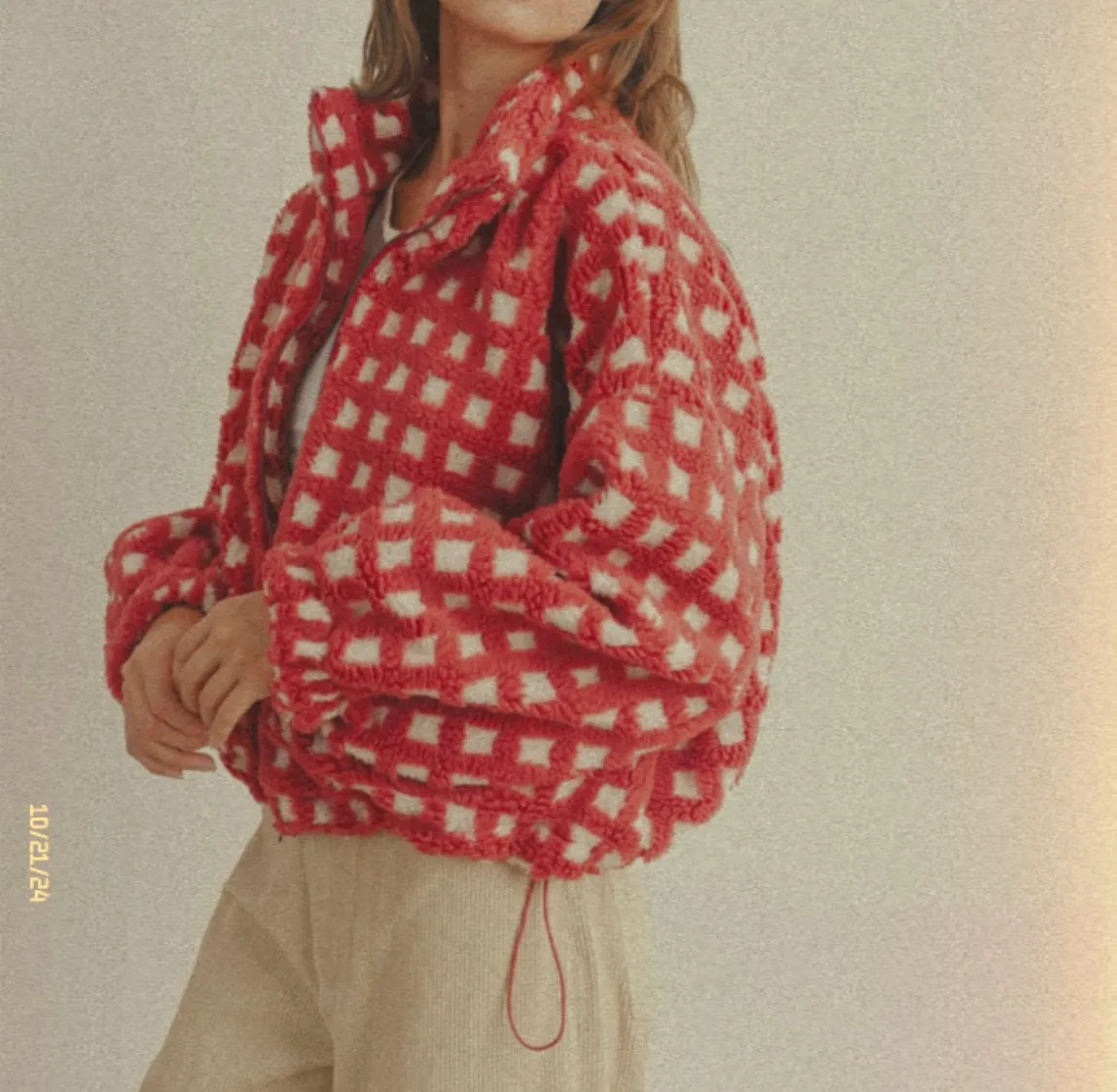 Sherpa Checkerboard Jacket - Red/White