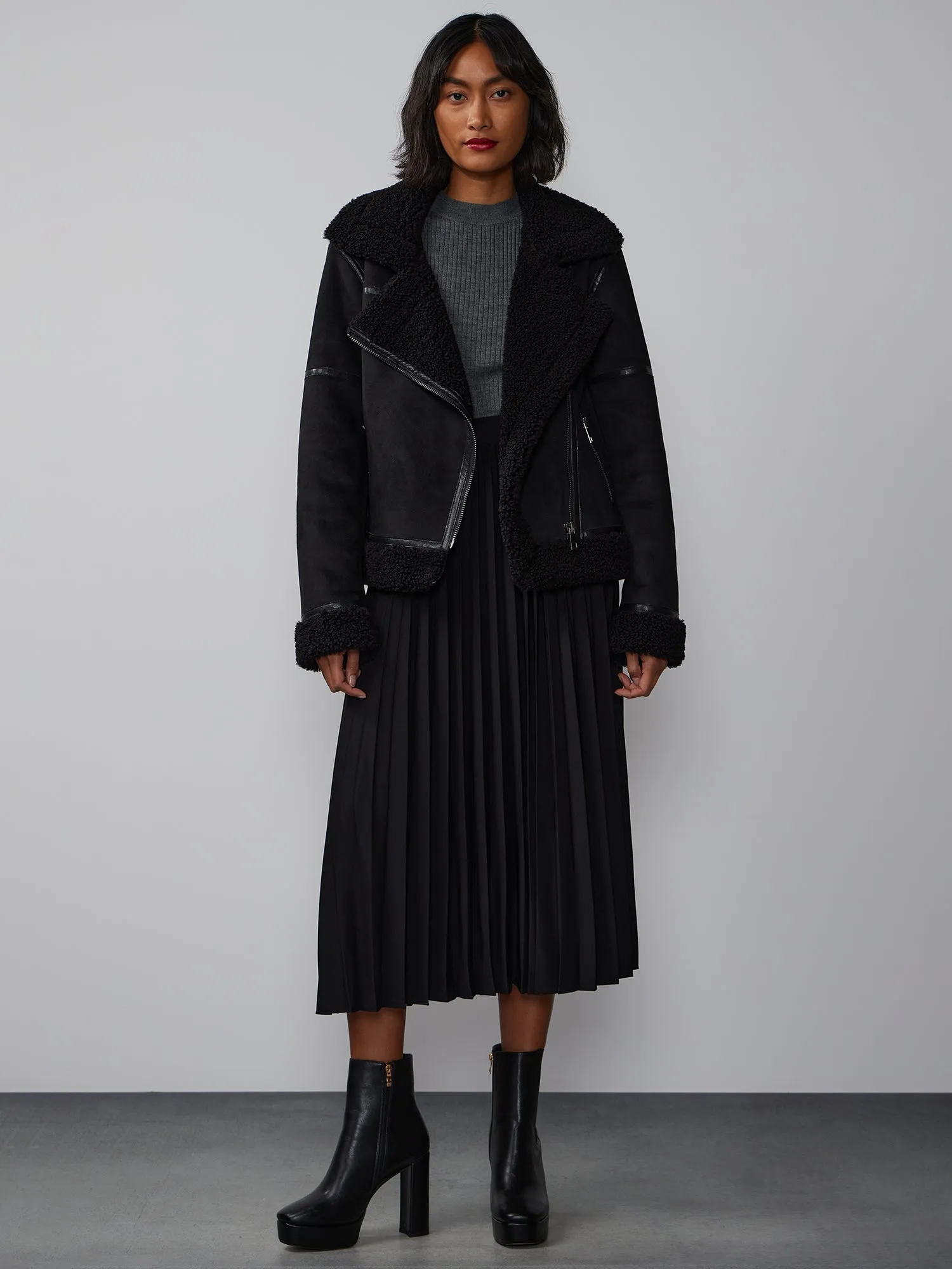 Sherpa Lined Suede Moto Jacket