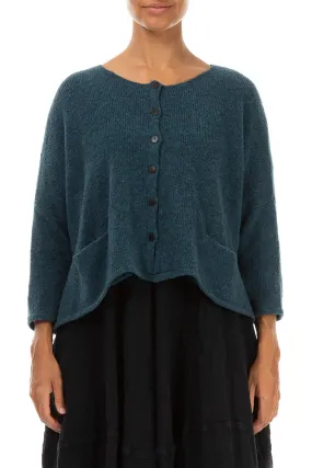 Short Loose Teal Wool Cardigan