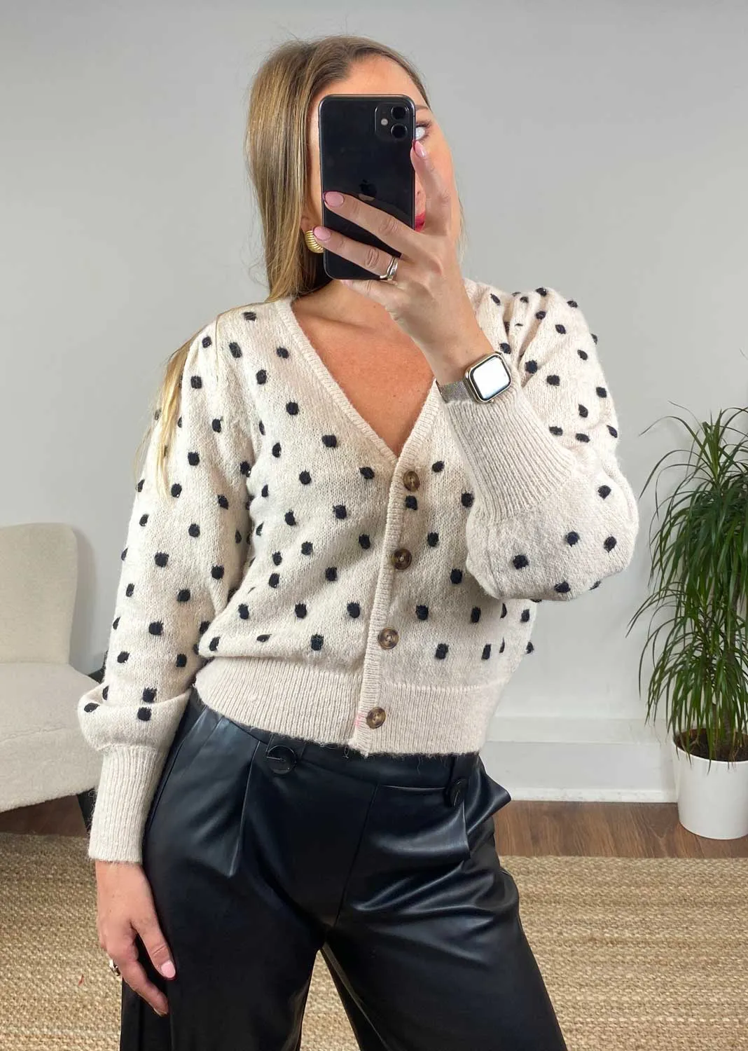 Sigrid Dotty Cardigan in Beige
