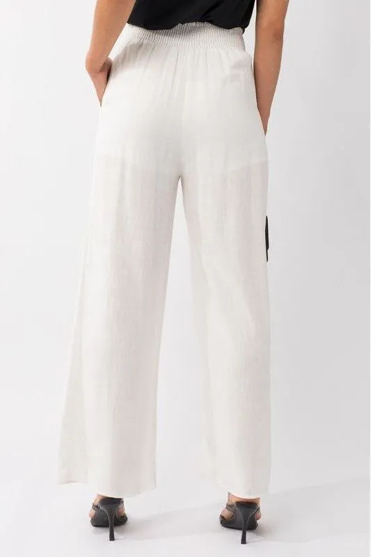 Smocked Waist Wide Leg Pant