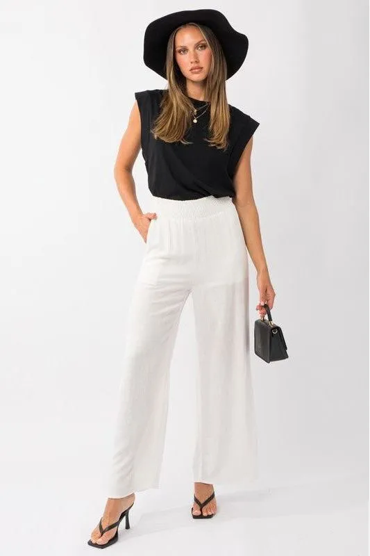 Smocked Waist Wide Leg Pant