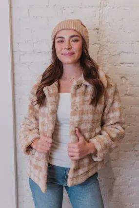 Snuggle Weather Beige Houndstooth Sherpa Jacket