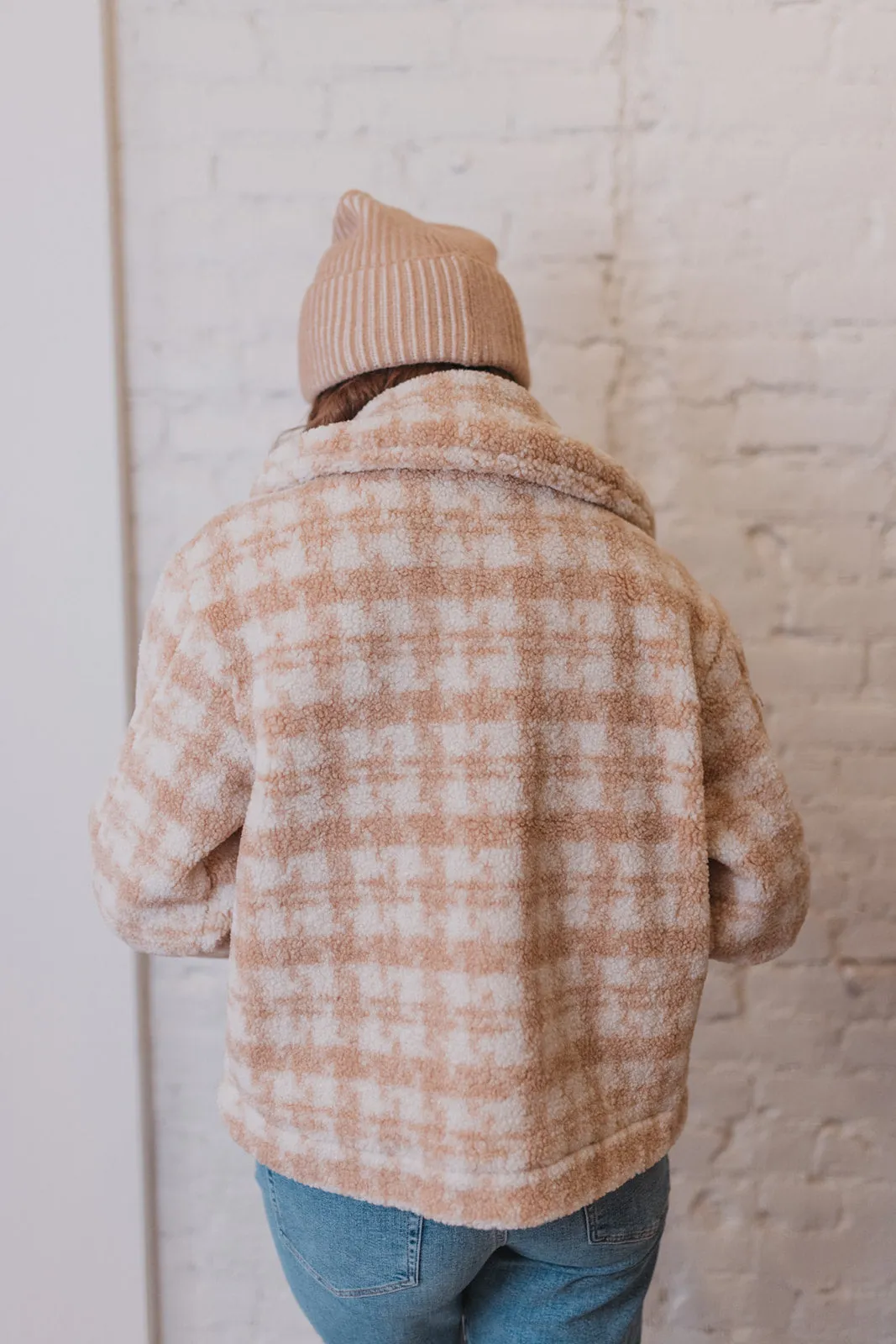 Snuggle Weather Beige Houndstooth Sherpa Jacket