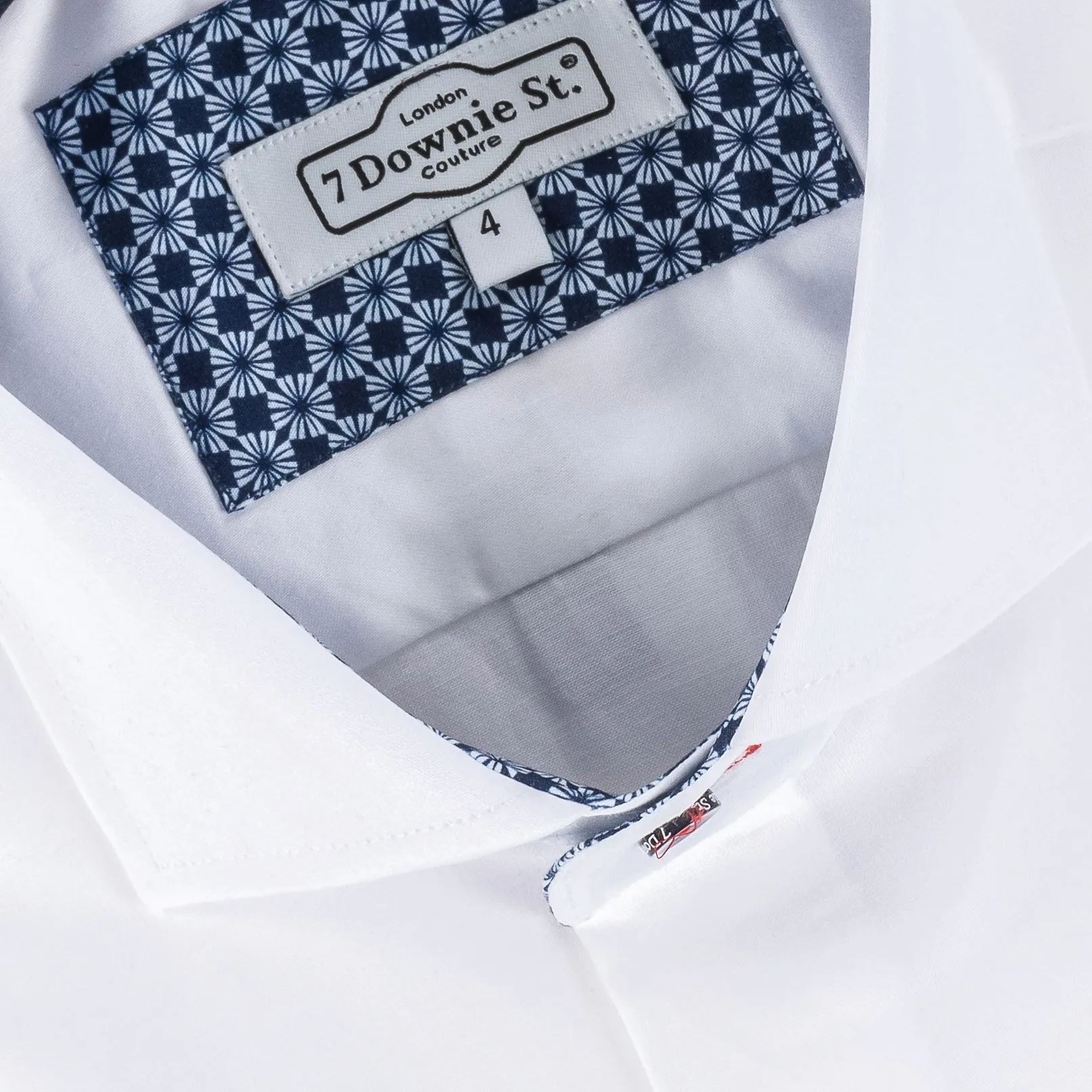 Solid White with Navy Button LS