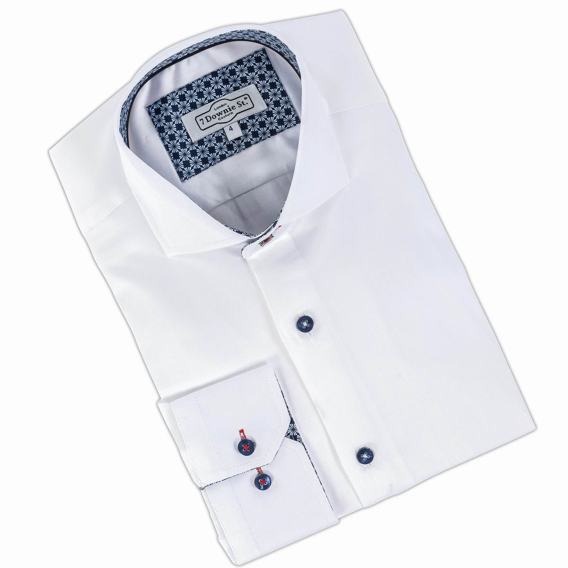 Solid White with Navy Button LS