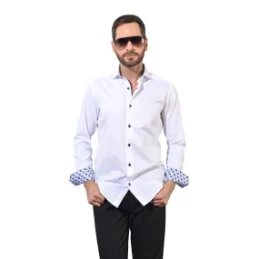 Solid White with Navy Button LS