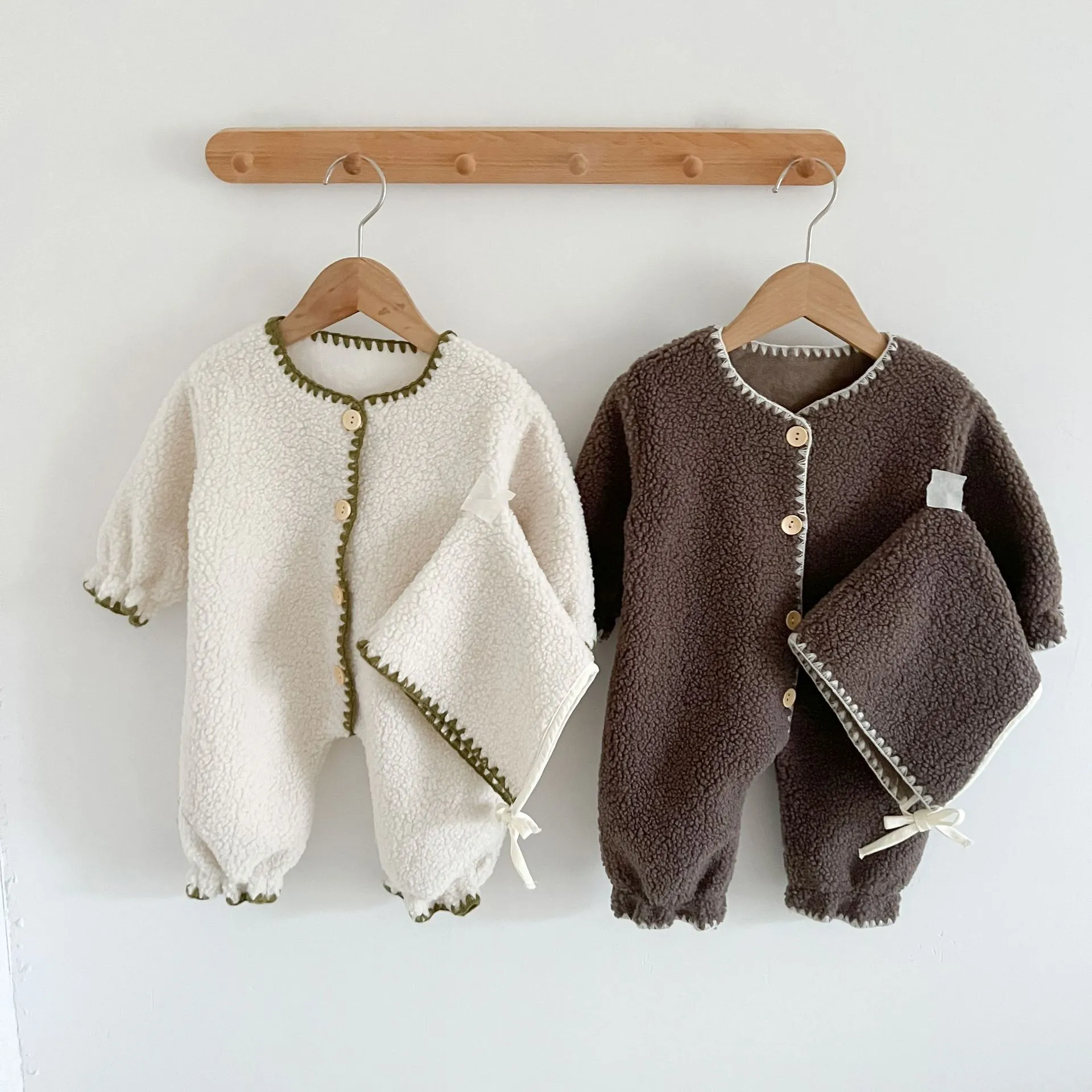 Stitched Fleece Jumpsuit with Bonnet
