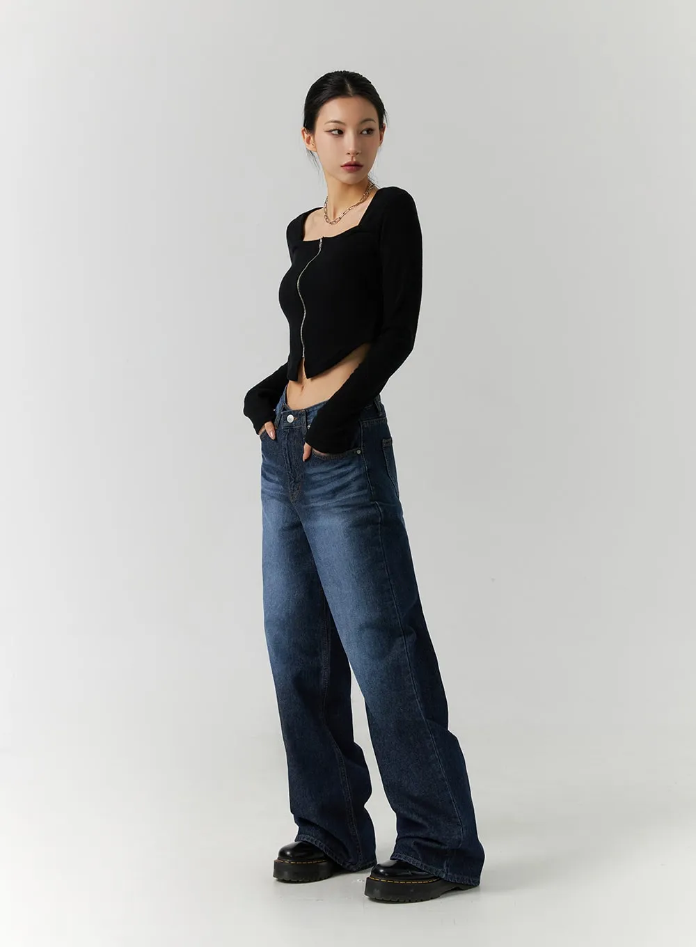 Streetwear Mid-Rise Wide Denim ID305