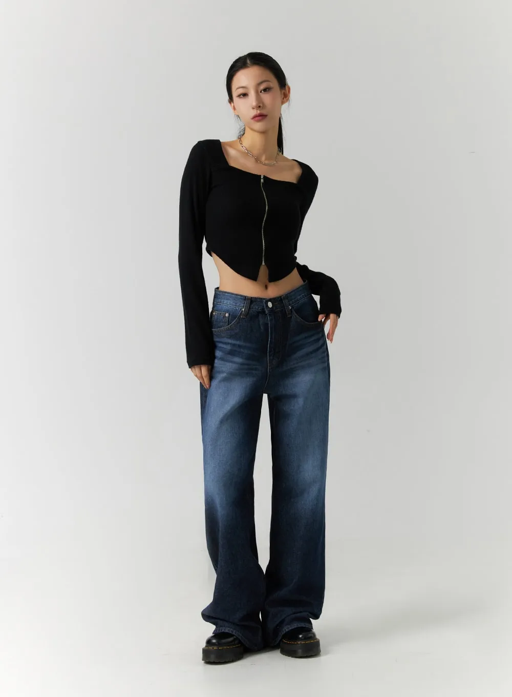 Streetwear Mid-Rise Wide Denim ID305