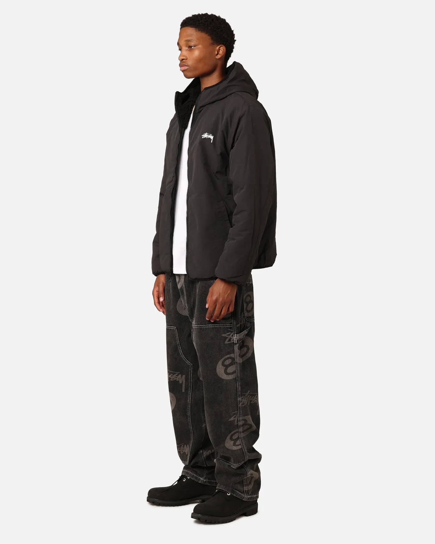 Stüssy 8 Ball Sherpa Reversible Hoodie Black