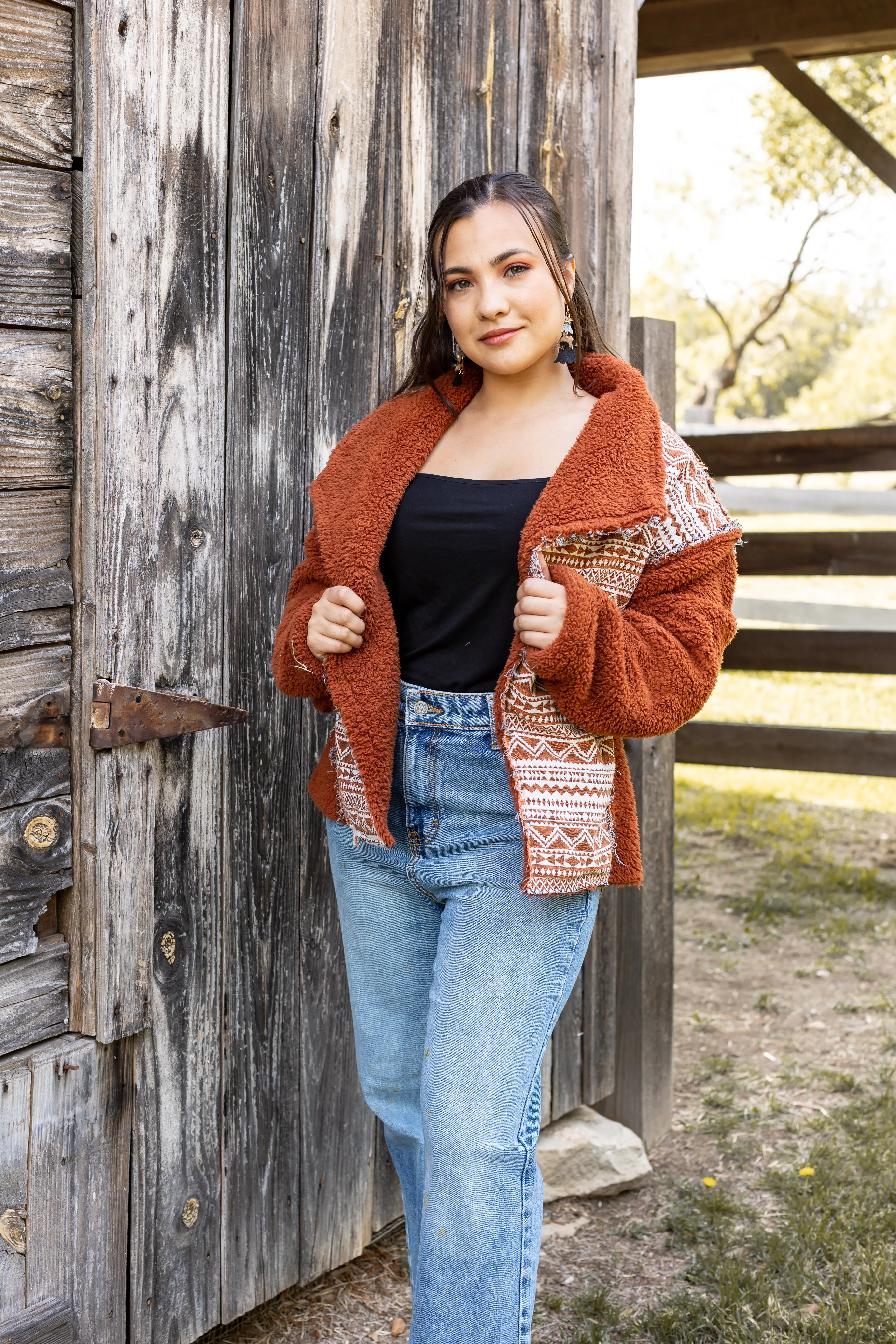 Tan Sherpa With Aztec Details