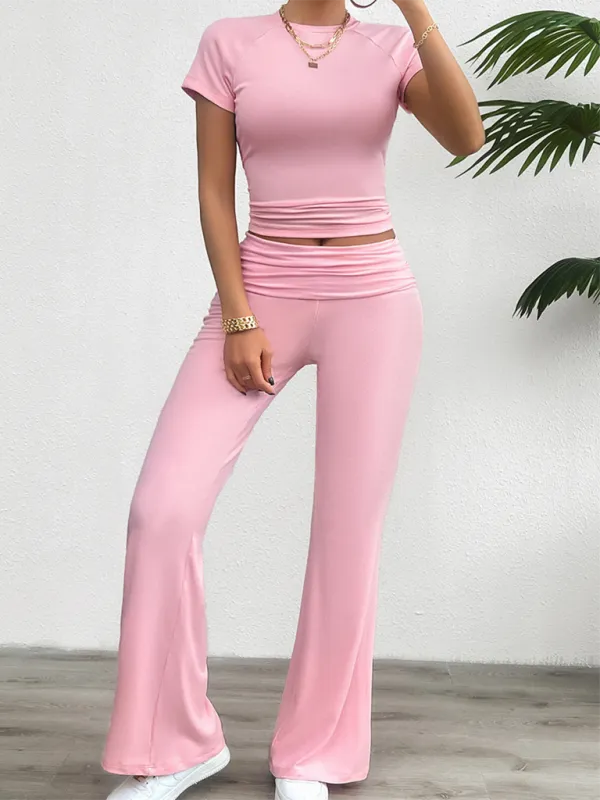 Tee & Wide Waistband Palazzo Pants for Sportswear