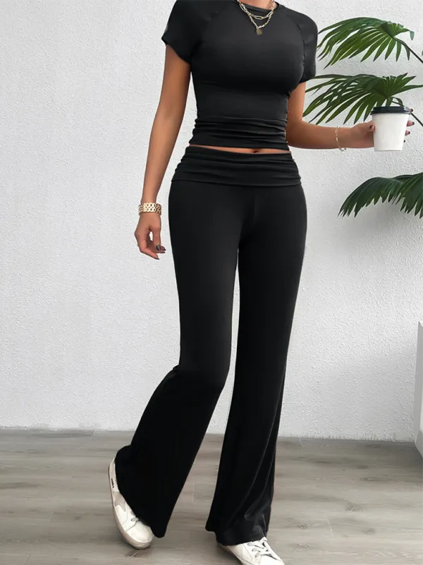 Tee & Wide Waistband Palazzo Pants for Sportswear
