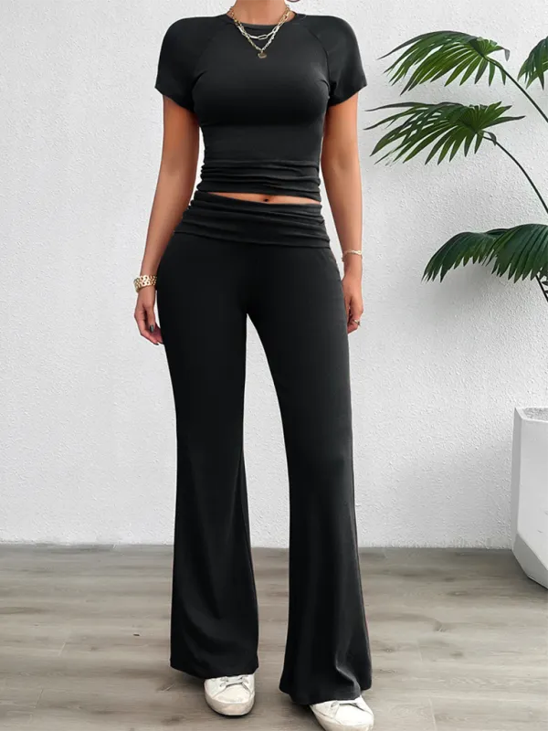 Tee & Wide Waistband Palazzo Pants for Sportswear