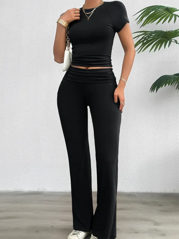 Tee & Wide Waistband Palazzo Pants for Sportswear