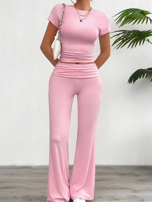 Tee & Wide Waistband Palazzo Pants for Sportswear