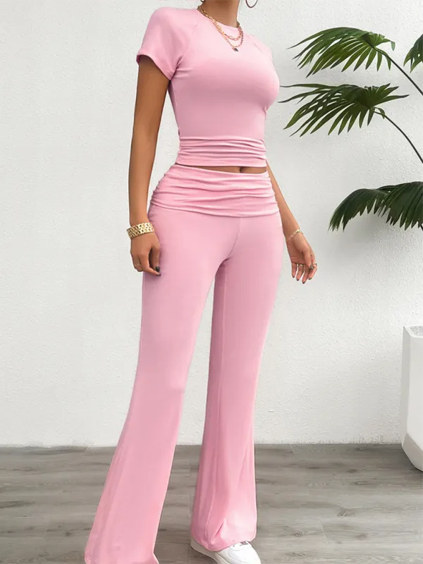 Tee & Wide Waistband Palazzo Pants for Sportswear