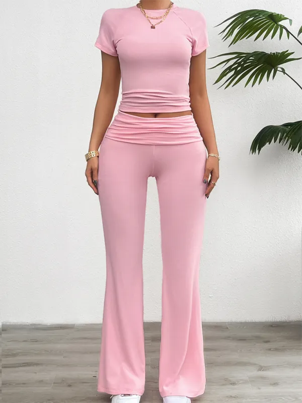 Tee & Wide Waistband Palazzo Pants for Sportswear