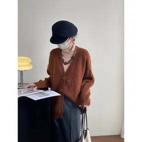 Toleet 90s streetwear Retro Style Mid-Length Sweater Coat Casual All-Match Soft Knitted Cardigan