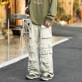 Toleet street fashion men streetwear American Retro Multi-Pocket Functional Overalls Men's Fashion Brand High Street Straight Loose Mop Wide Leg Casual Trousers