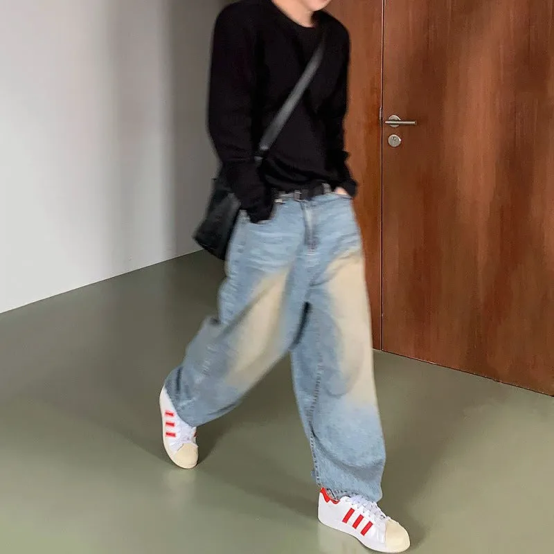 Toleet street fashion men streetwear Jeans Men's Autumn Loose Wide Leg Long Pants Korean Style Trendy Straight Mop Pants