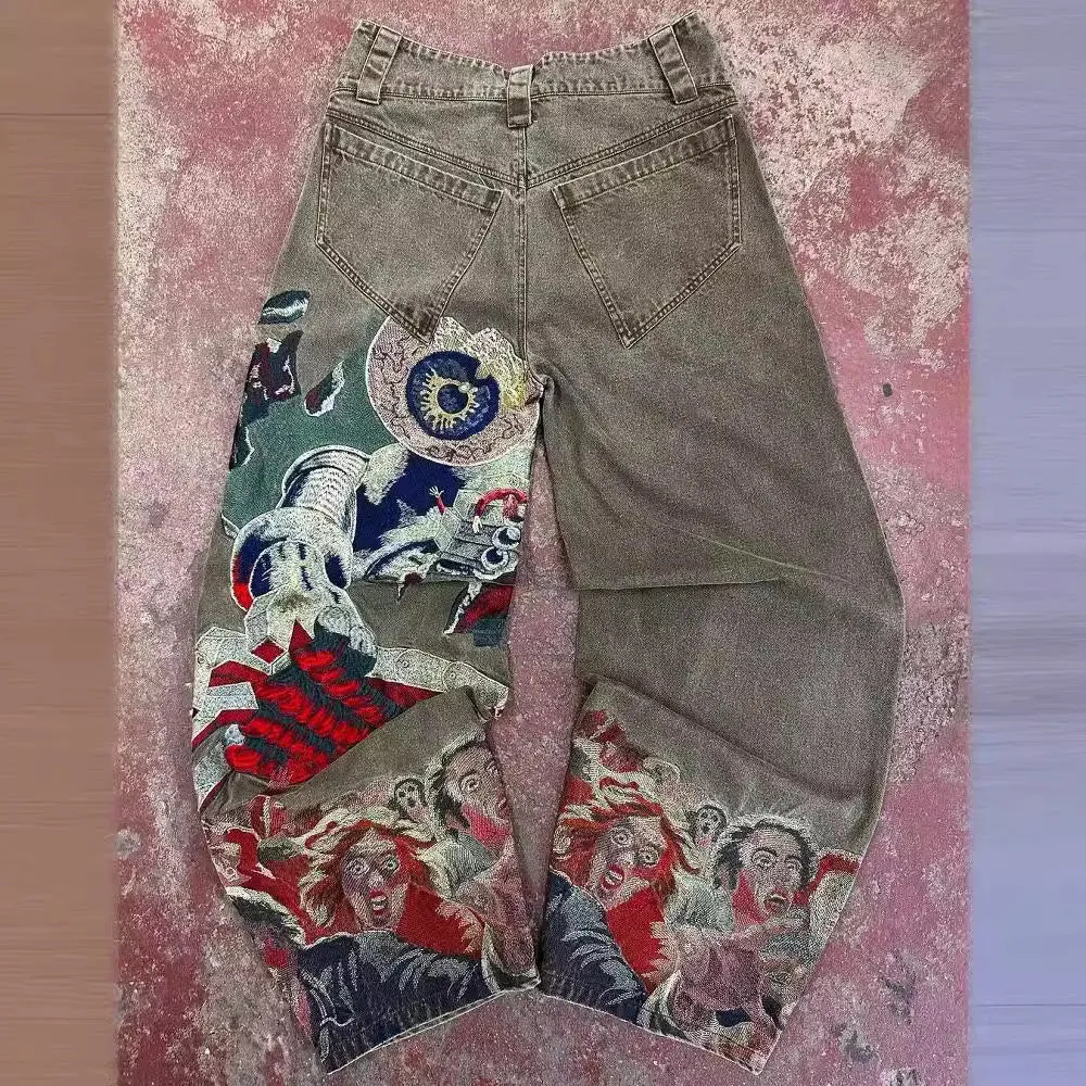 Toleet y2k men's and women's Jeans Streetwear Harajuku Hip Hop Retro Neo-Gothic Loose Jeans