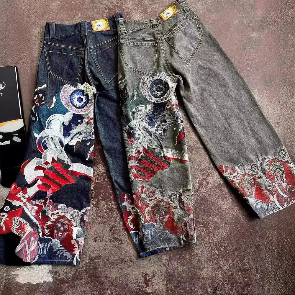 Toleet y2k men's and women's Jeans Streetwear Harajuku Hip Hop Retro Neo-Gothic Loose Jeans