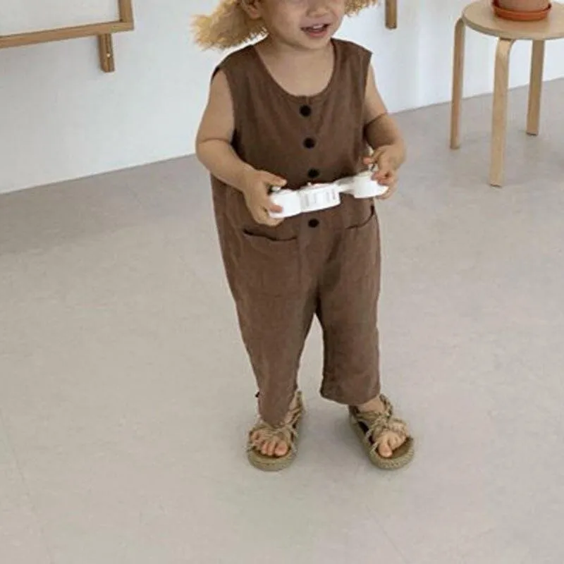 V-back Sleeveless Button Jumpsuit