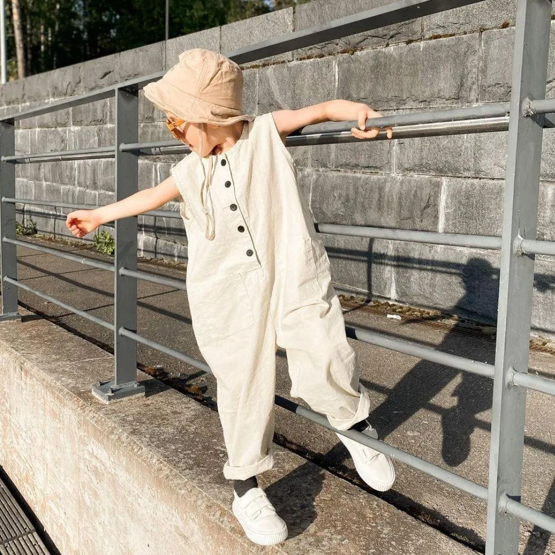 V-back Sleeveless Button Jumpsuit