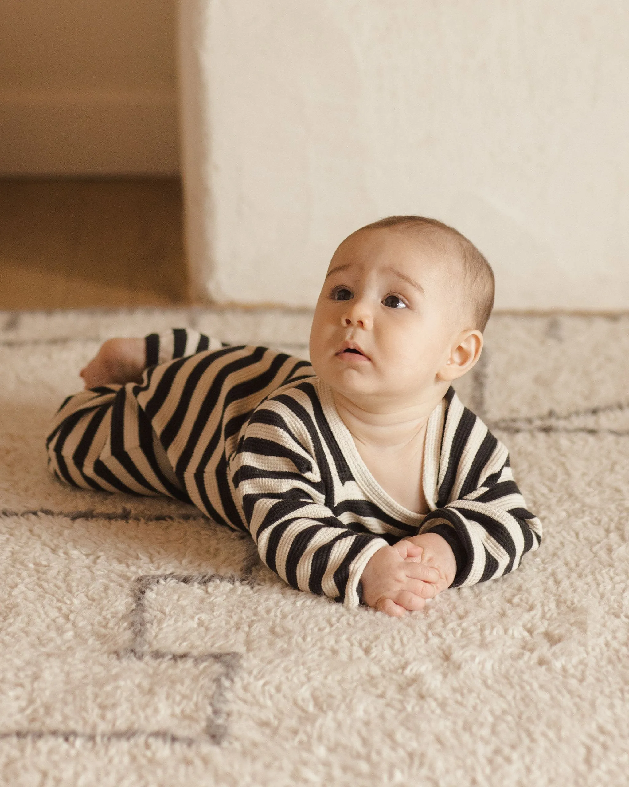 Waffle Long Sleeve Jumpsuit - Black Stripe