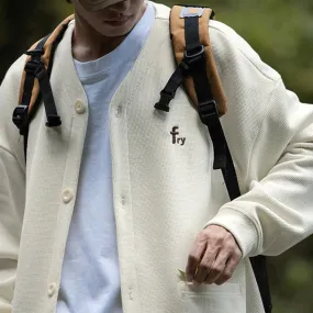 Wiaofellas  -  Autumn Winter Waffle Cardigan Mens Sweatshirt Male Long Sleeves Embroidery Apricot Coats Streetwear Men Clothes