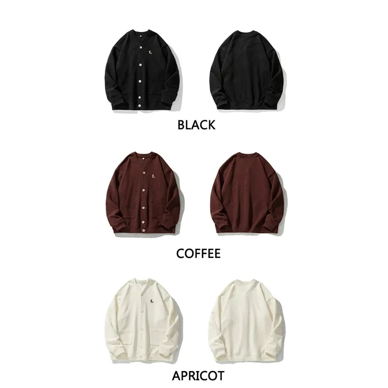 Wiaofellas  -  Autumn Winter Waffle Cardigan Mens Sweatshirt Male Long Sleeves Embroidery Apricot Coats Streetwear Men Clothes
