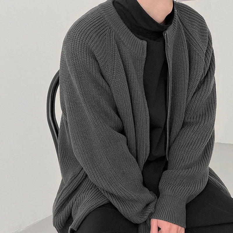 Wiaofellas  -  fall outfits men Winter Men's Light Luxury Knit Zipper Cardigan Sweater O Neck Printed Long Sleeve Casual Streetwear Loose Stylish Knitwear M-2XL