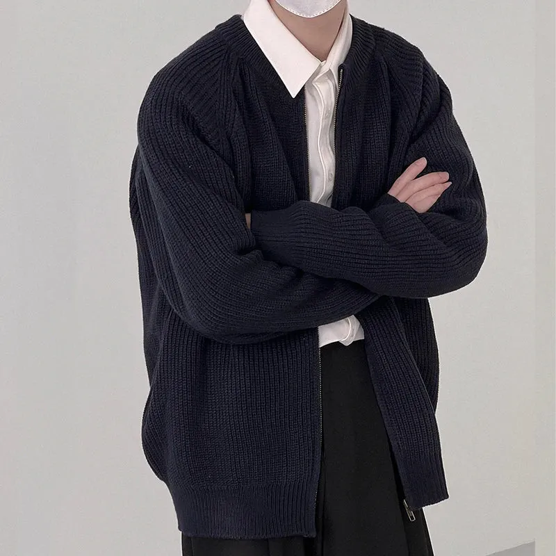 Wiaofellas  -  fall outfits men Winter Men's Light Luxury Knit Zipper Cardigan Sweater O Neck Printed Long Sleeve Casual Streetwear Loose Stylish Knitwear M-2XL