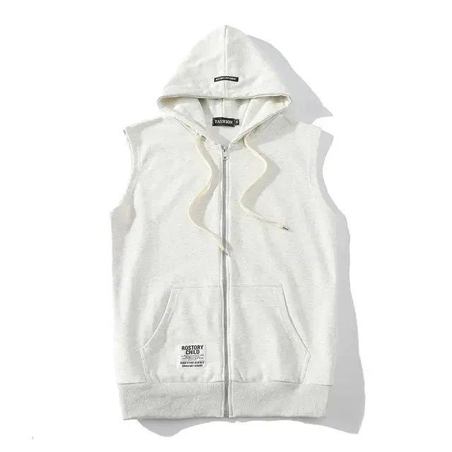 Wiaofellas Hooded Waistcoat Men Tactical Vest Sleeveless Jacket Cardigan Hoodies Sweatshirts Korean Fashion Streetwear Hip Hop Tops Loose