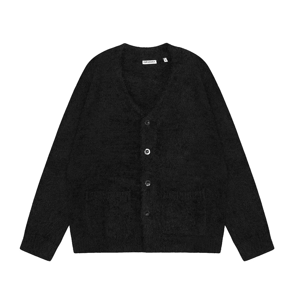 Wiaofellas Mohair Knitting V-neck Solid Color Pocket Cardigan Sweater for Men and Women Streetwear Ropa Hombre Baggy Y2k Coat Oversized
