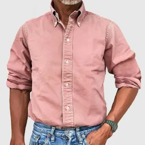 Wiaofellas  -  New Casual Long Sleeve Button Shirts Men Leisure Loose Turn-down Collar Solid Color Mens Shirt Streetwear Vintage Cardigan Tops