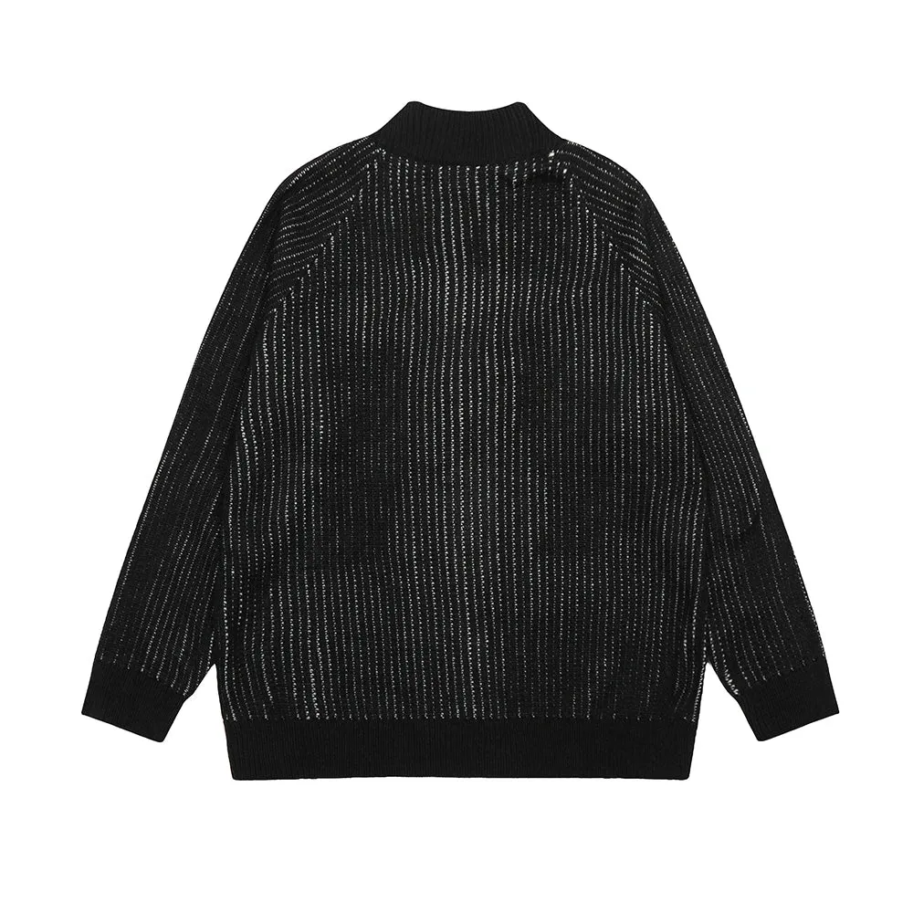 Wiaofellas Vintage Spider Print Knitted Sweaters Men's and Women's Stand Washed Streetwear Baggy Woolen Clothes Cardigan Autumn Jackets