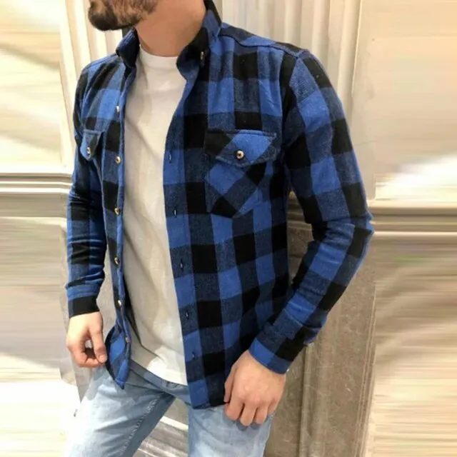 Wiaofellas Winter Vintage Plaid Shirts Men Clothing Loose Lapel Collar T-shirts Cardigan Streetwear Male Fall Long Sleeve Button Tops