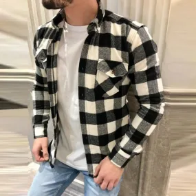Wiaofellas Winter Vintage Plaid Shirts Men Clothing Loose Lapel Collar T-shirts Cardigan Streetwear Male Fall Long Sleeve Button Tops