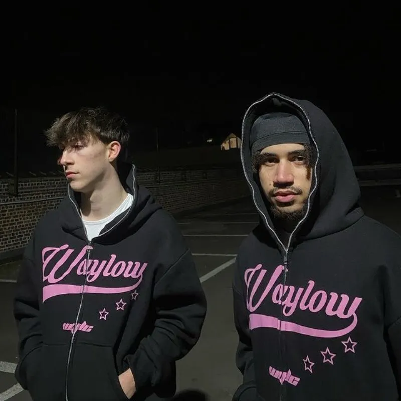 Wiaofellas Y2K Fashion Symbol print Harajuku Loose Casual Zipper Hoodie man Cardigan Sweatshirt oversized High Streetwear hiphop Warm Tops
