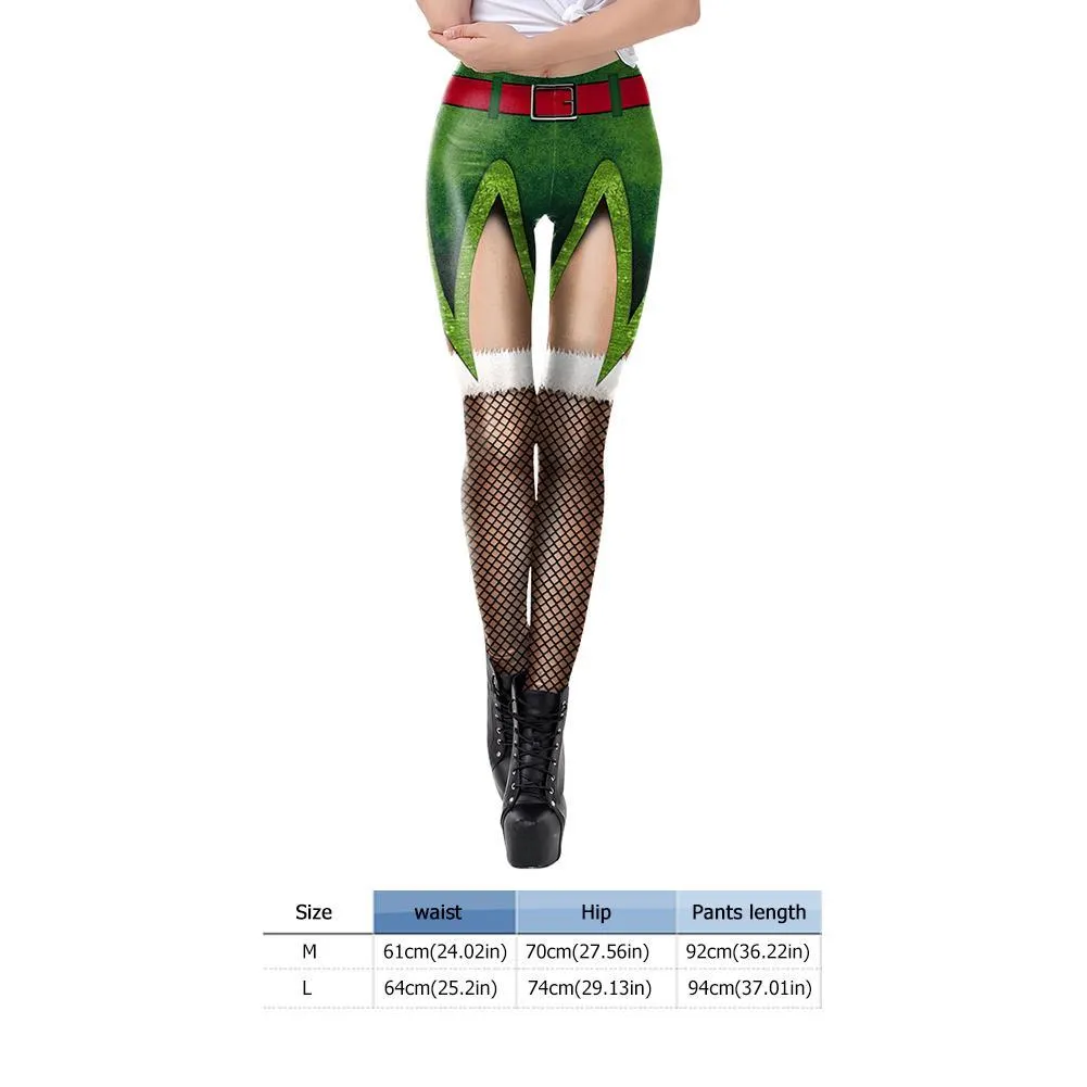 Women Christmas Leggings High Waist Floral Skinny Ventilation Pencil Pants