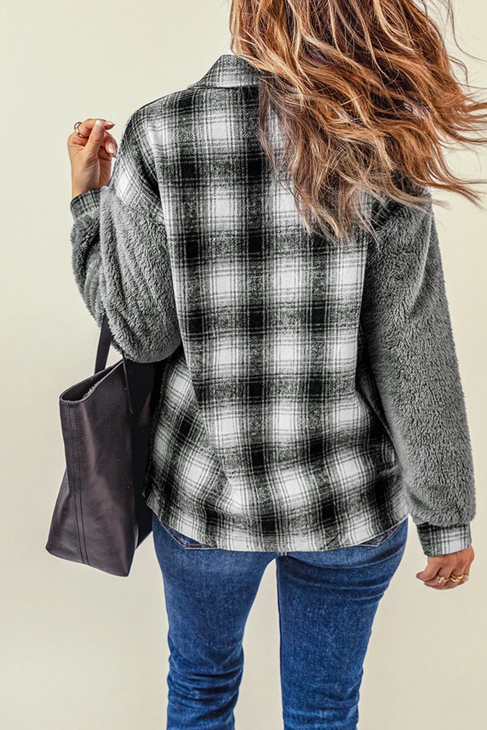 Women's Button Down Pocket Coat Plaid Shacket